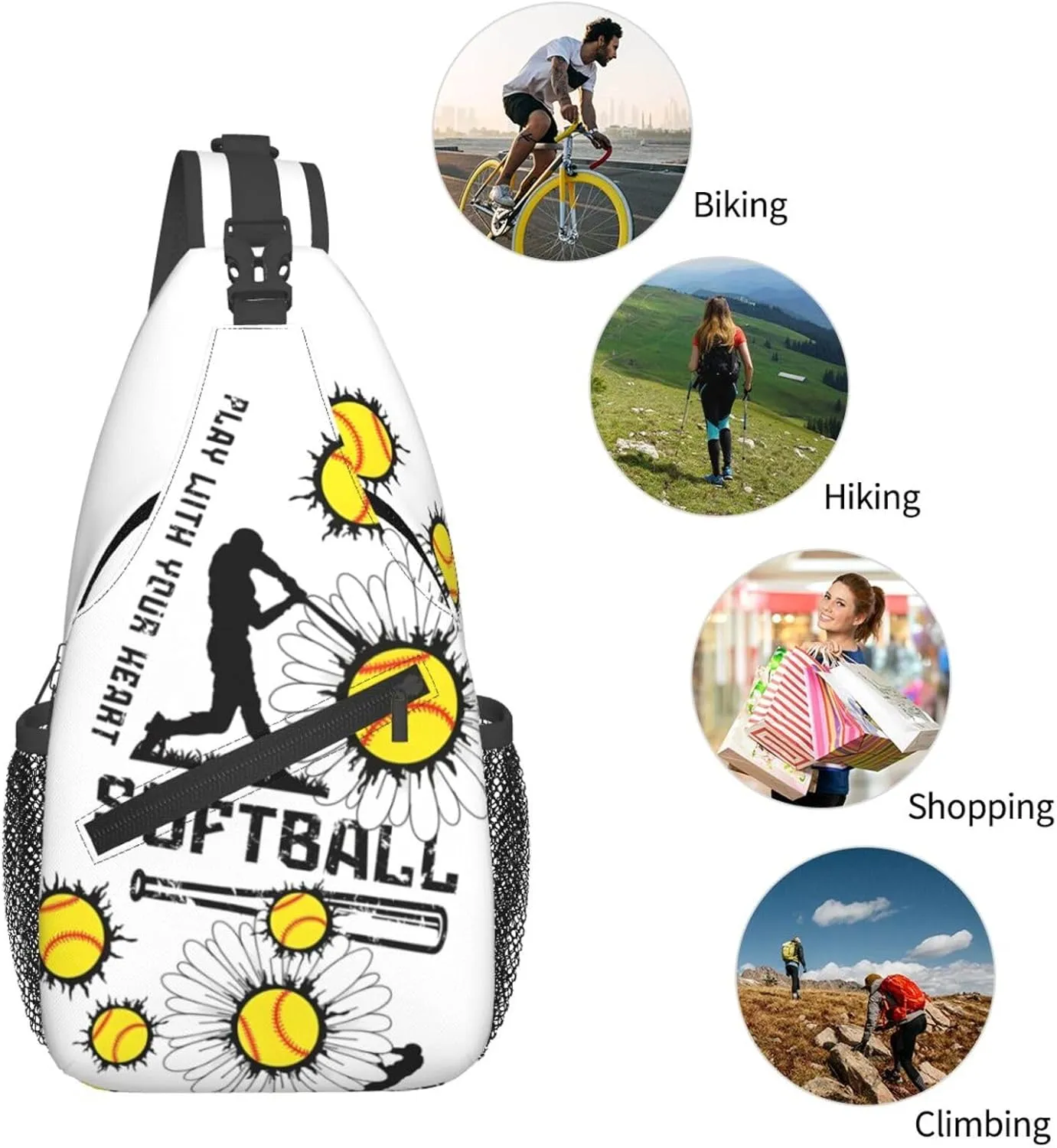 Softball Sling Bag Crossbody Chest Backpack Sport Shoulder Bag Casual Daypacks