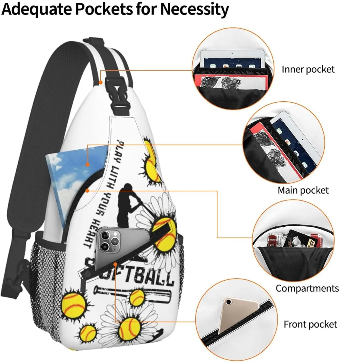 Softball Sling Bag Crossbody Chest Backpack Sport Shoulder Bag Casual Daypacks