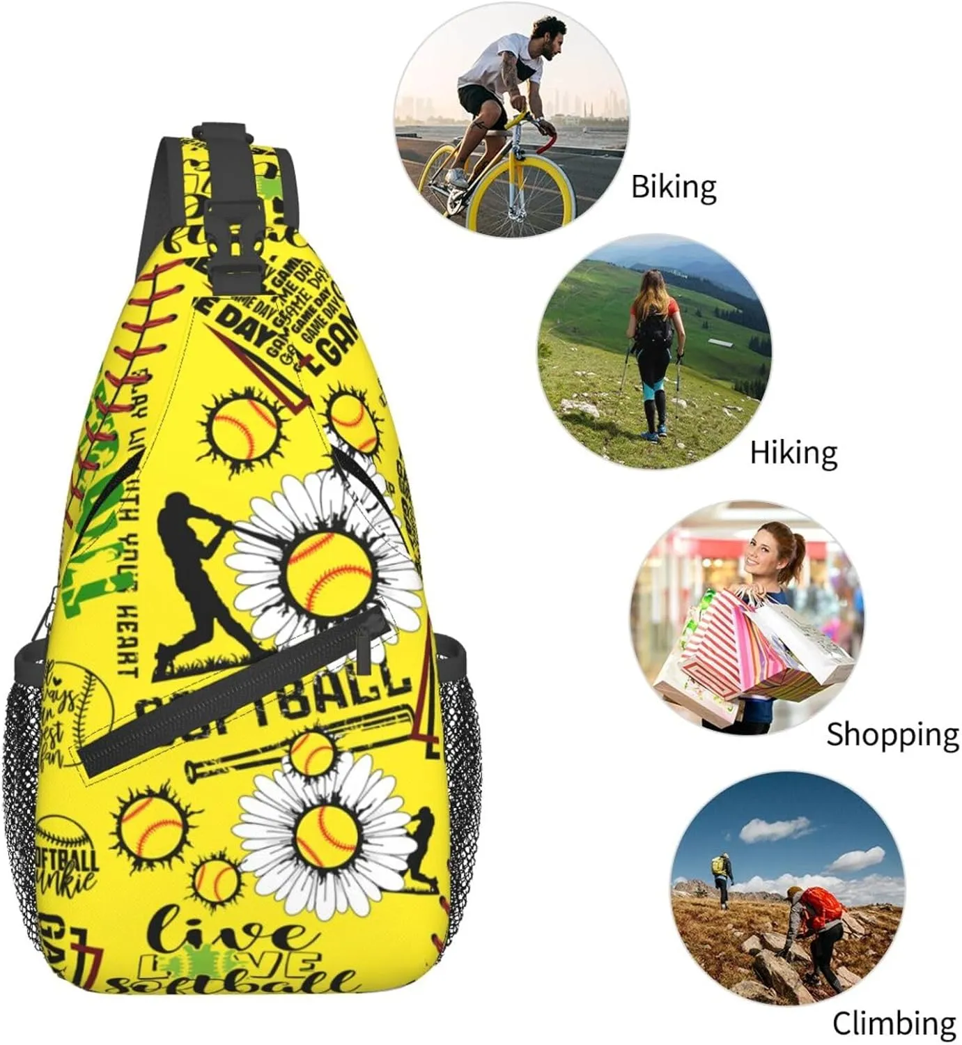 Softball Sling Bag Crossbody Chest Backpack Sport Shoulder Bag Casual Daypacks