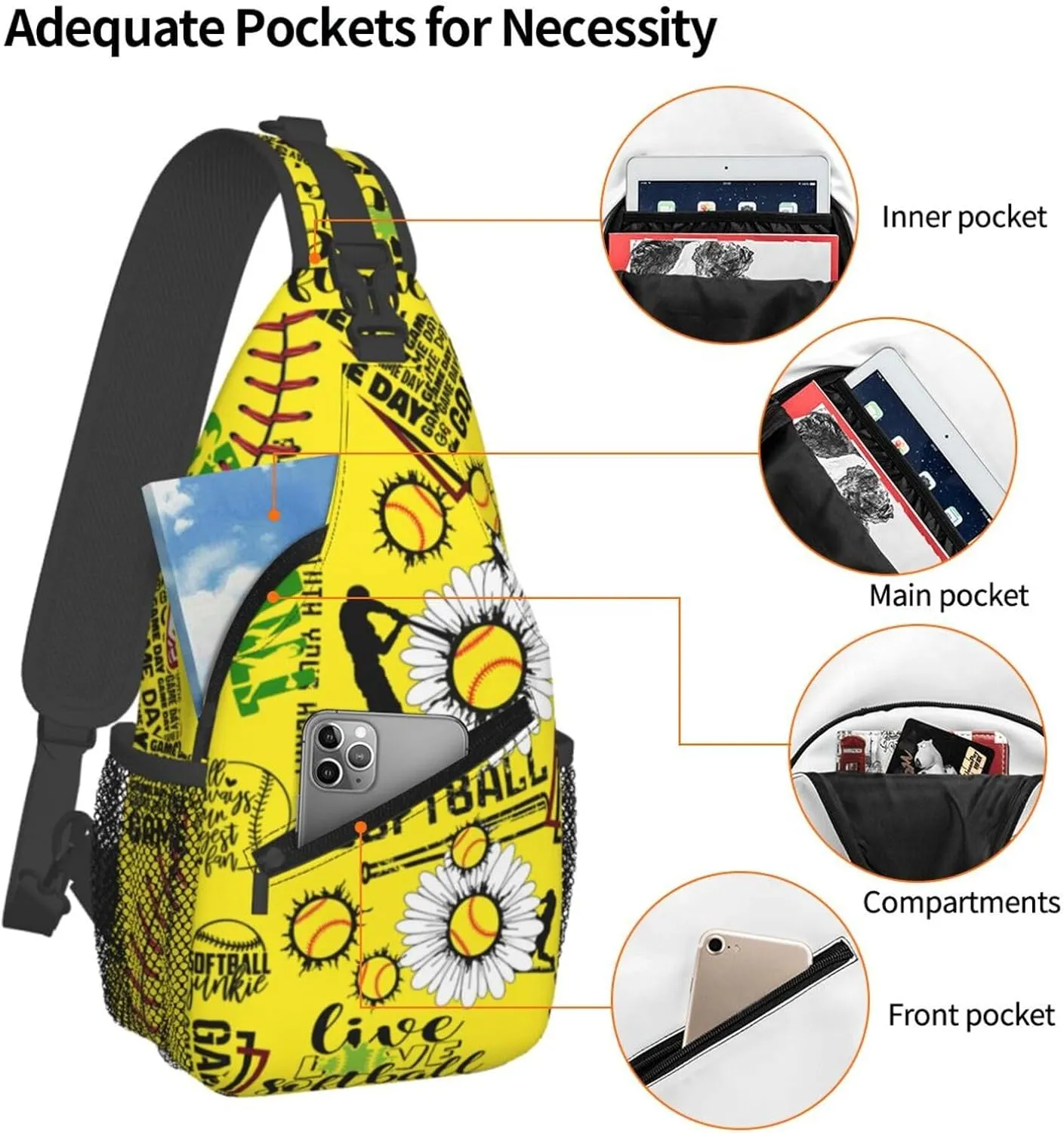 Softball Sling Bag Crossbody Chest Backpack Sport Shoulder Bag Casual Daypacks