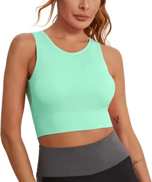 Sporty Workout Sports Bras for Women Supportive Color Block Longline Gym Sleeveless Push Up High Impact Running Crop
