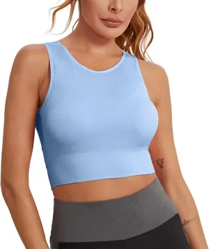 Sporty Workout Sports Bras for Women Supportive Color Block Longline Gym Sleeveless Push Up High Impact Running Crop