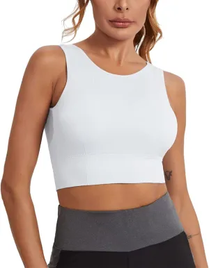 Sporty Workout Sports Bras for Women Supportive Color Block Longline Gym Sleeveless Push Up High Impact Running Crop