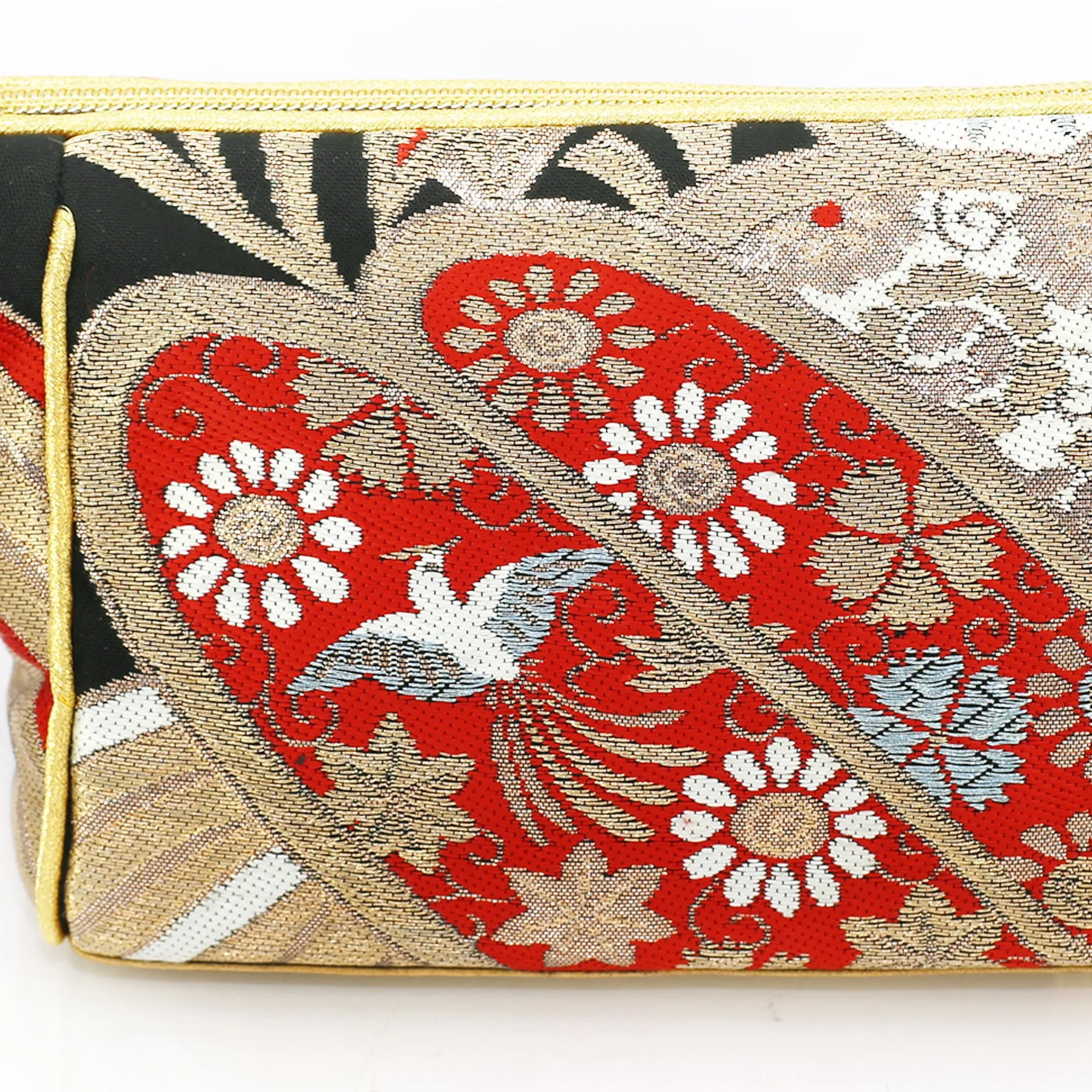 Spring Bird Bamboo Kimono Travel / Make-up Bag | Upcycled Kimono Obi Silk