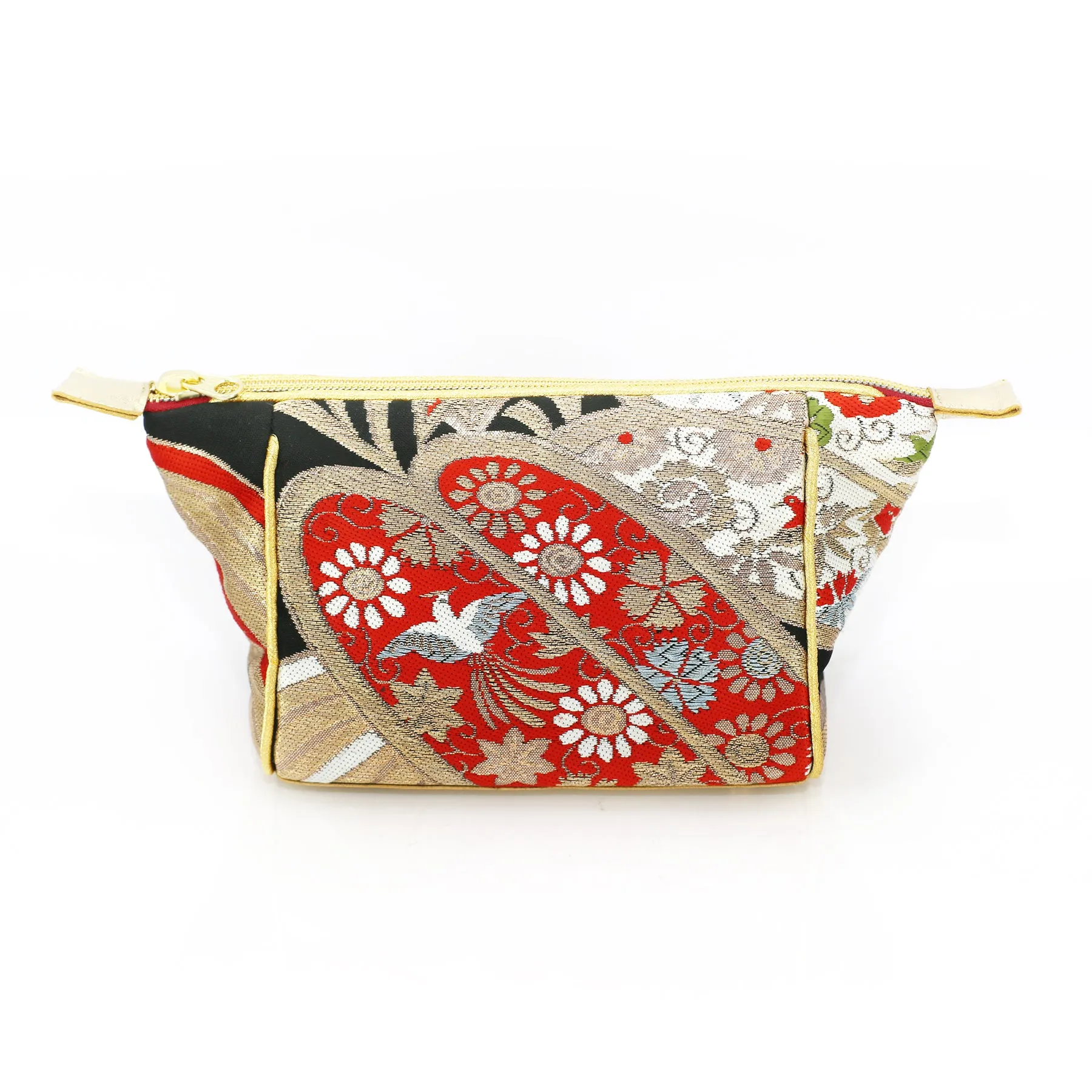 Spring Bird Bamboo Kimono Travel / Make-up Bag | Upcycled Kimono Obi Silk