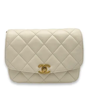 Square Bag Coin Chain Strap Shoulder Bag White in Lambskin, Gold hardware