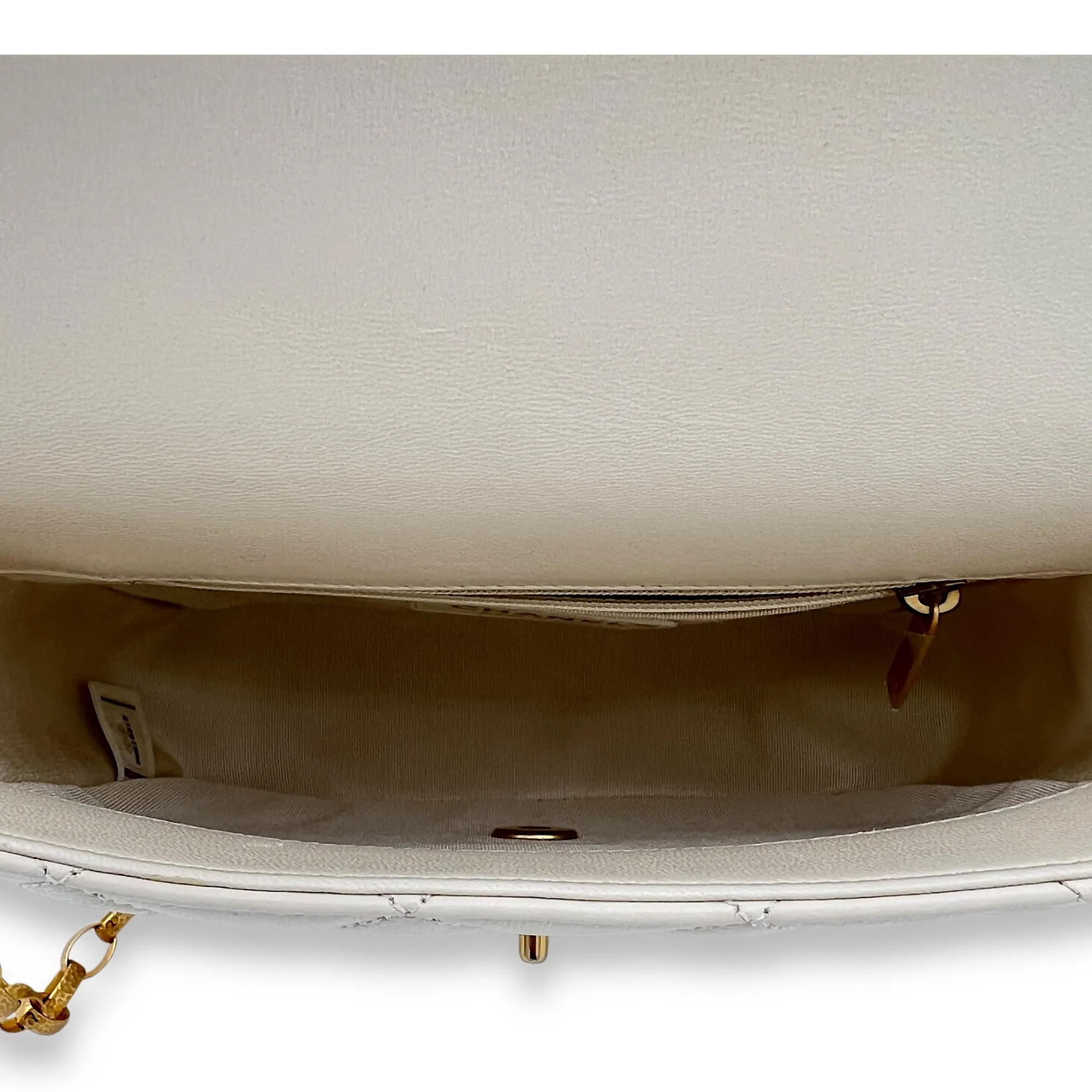 Square Bag Coin Chain Strap Shoulder Bag White in Lambskin, Gold hardware