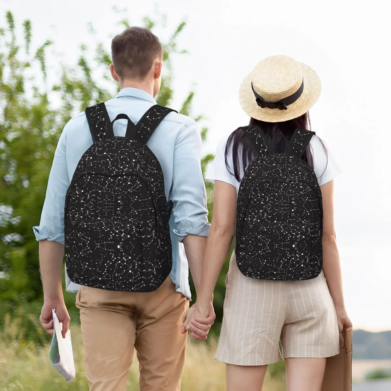 Starry Divination Constellation Print Canvas Backpack Women,Mens Travel Casual Daypack Bookbag For Laptop Work Travel Hiking