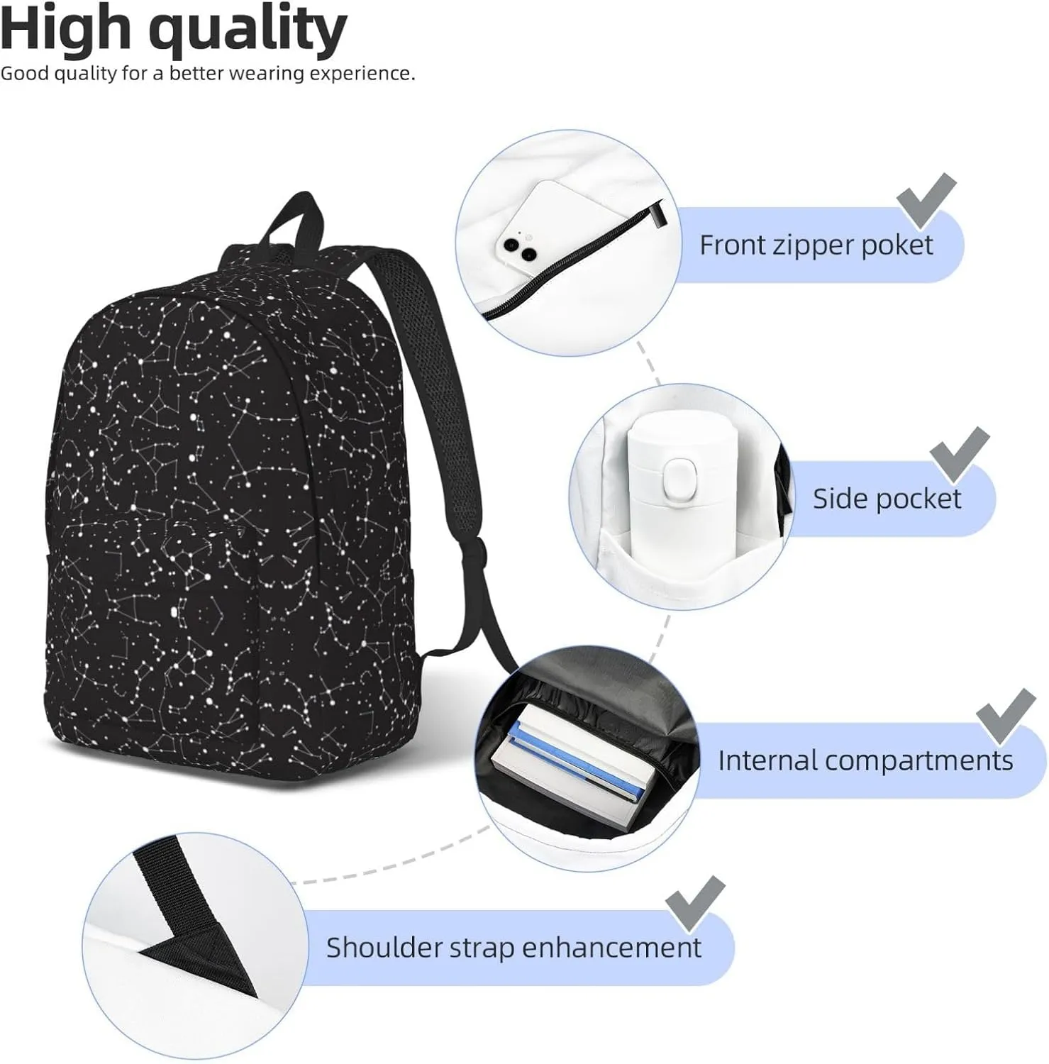 Starry Divination Constellation Print Canvas Backpack Women,Mens Travel Casual Daypack Bookbag For Laptop Work Travel Hiking