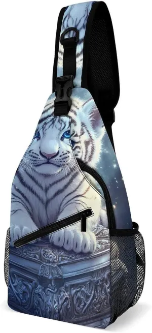 Starry White Tiger Sling Backpack Multipurpose Crossbody Shoulder Bags Travel Chest Bag Hiking Daypack