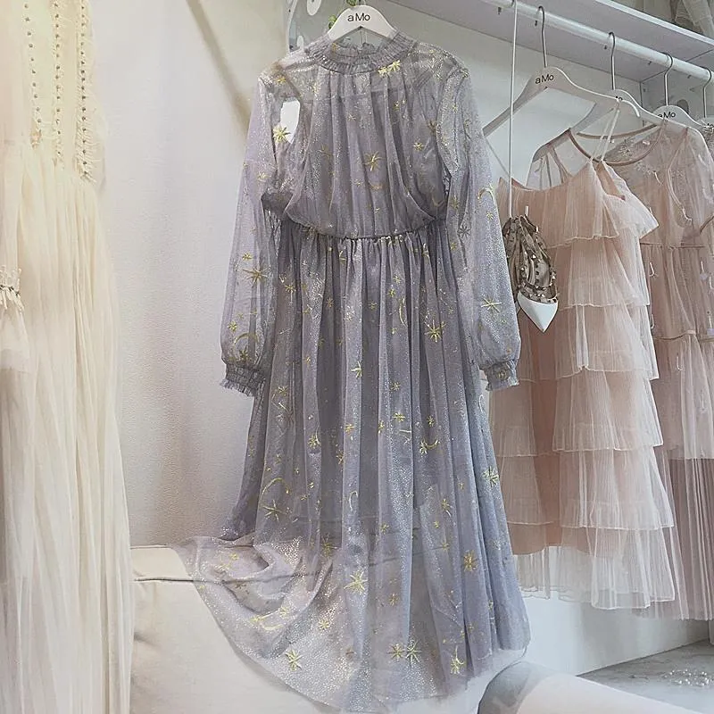 Stars Embroidery Galaxy Gauze Dress AD10018