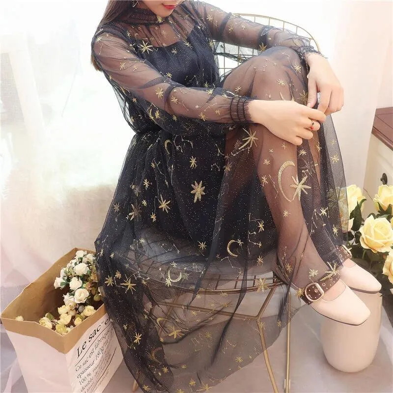 Stars Embroidery Galaxy Gauze Dress AD10018