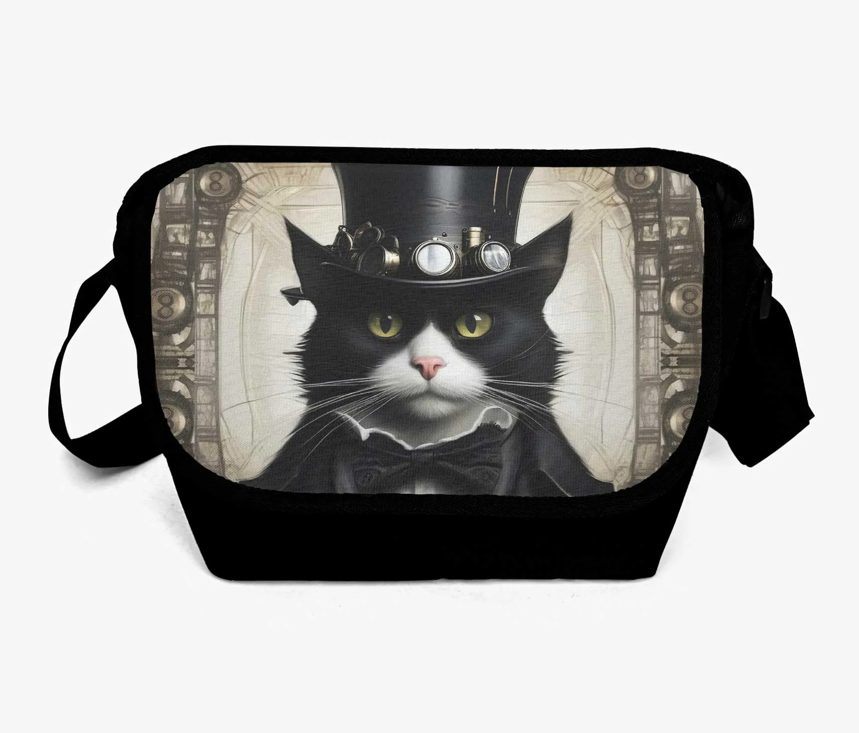 Steamcat Messenger Bag - Steampunk Cute Cat in a Top Hat School Bag (JPSTEAMCM)