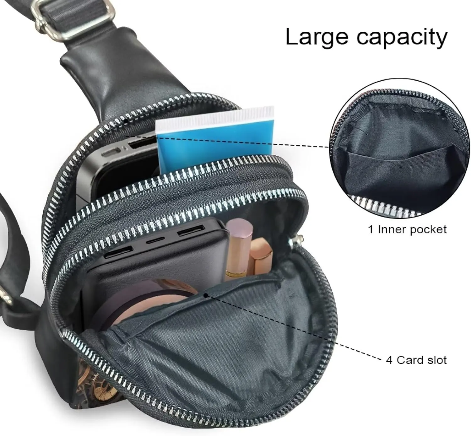Steampunk Crossbody Bags for Women PU Leather Sling Bag, Mechanical Robotic Gears Chest Bags for Travel Running
