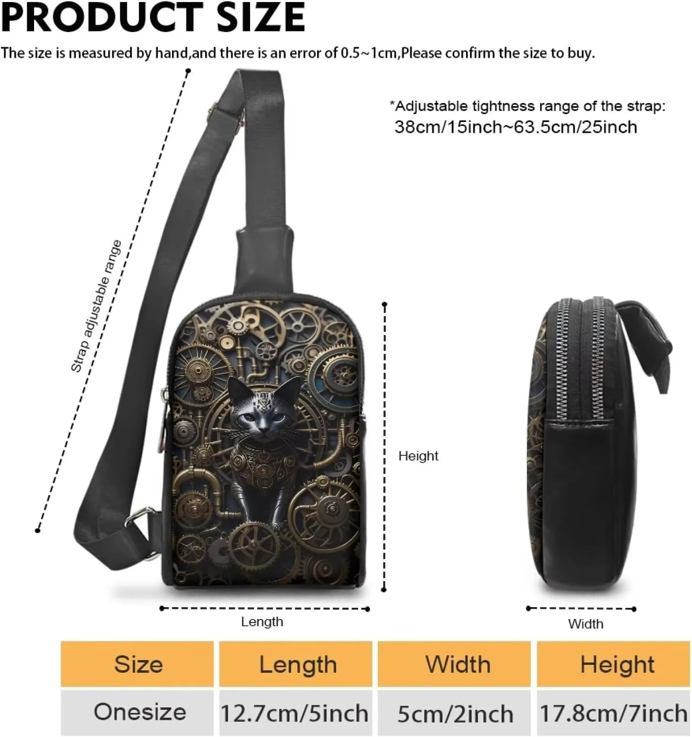 Steampunk Crossbody Bags for Women PU Leather Sling Bag, Mechanical Robotic Gears Chest Bags for Travel Running