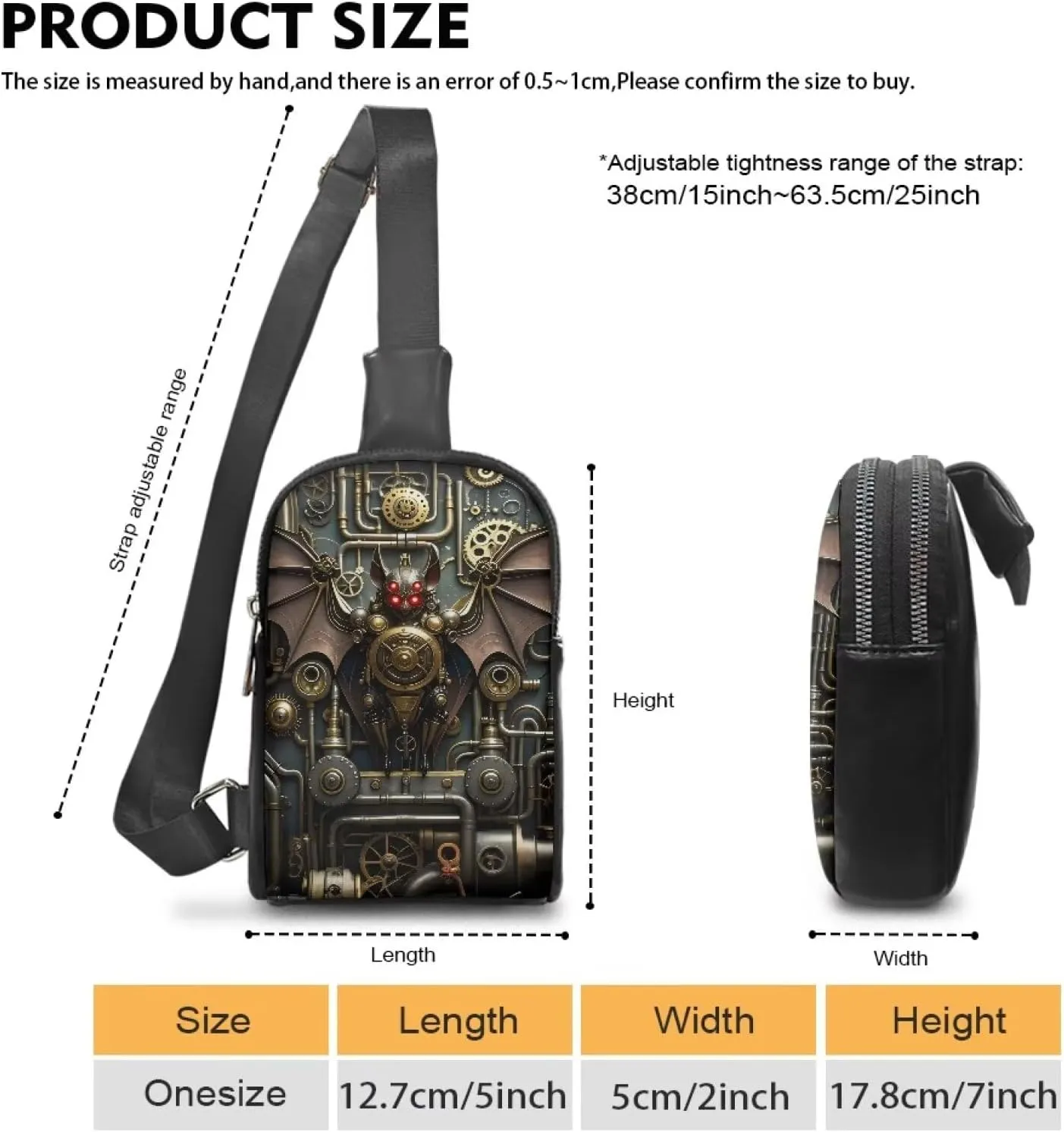 Steampunk Crossbody Bags for Women PU Leather Sling Bag, Mechanical Robotic Gears Chest Bags for Travel Running