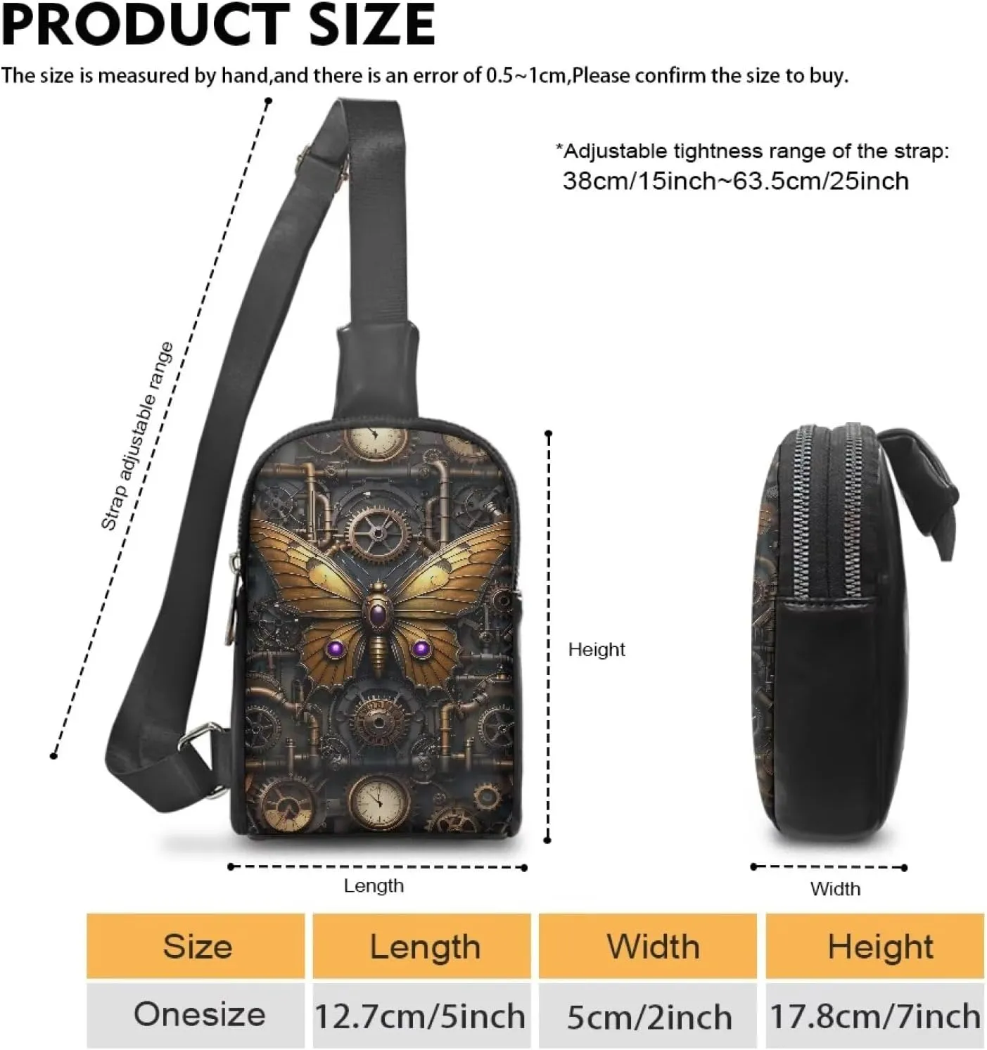 Steampunk Crossbody Bags for Women PU Leather Sling Bag, Mechanical Robotic Gears Chest Bags for Travel Running