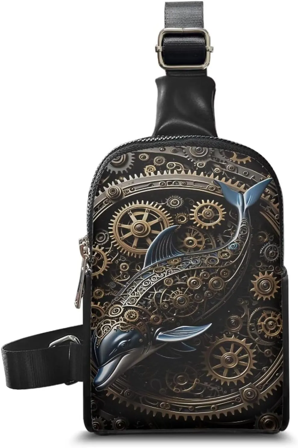 Steampunk Crossbody Bags for Women PU Leather Sling Bag, Mechanical Robotic Gears Chest Bags for Travel Running