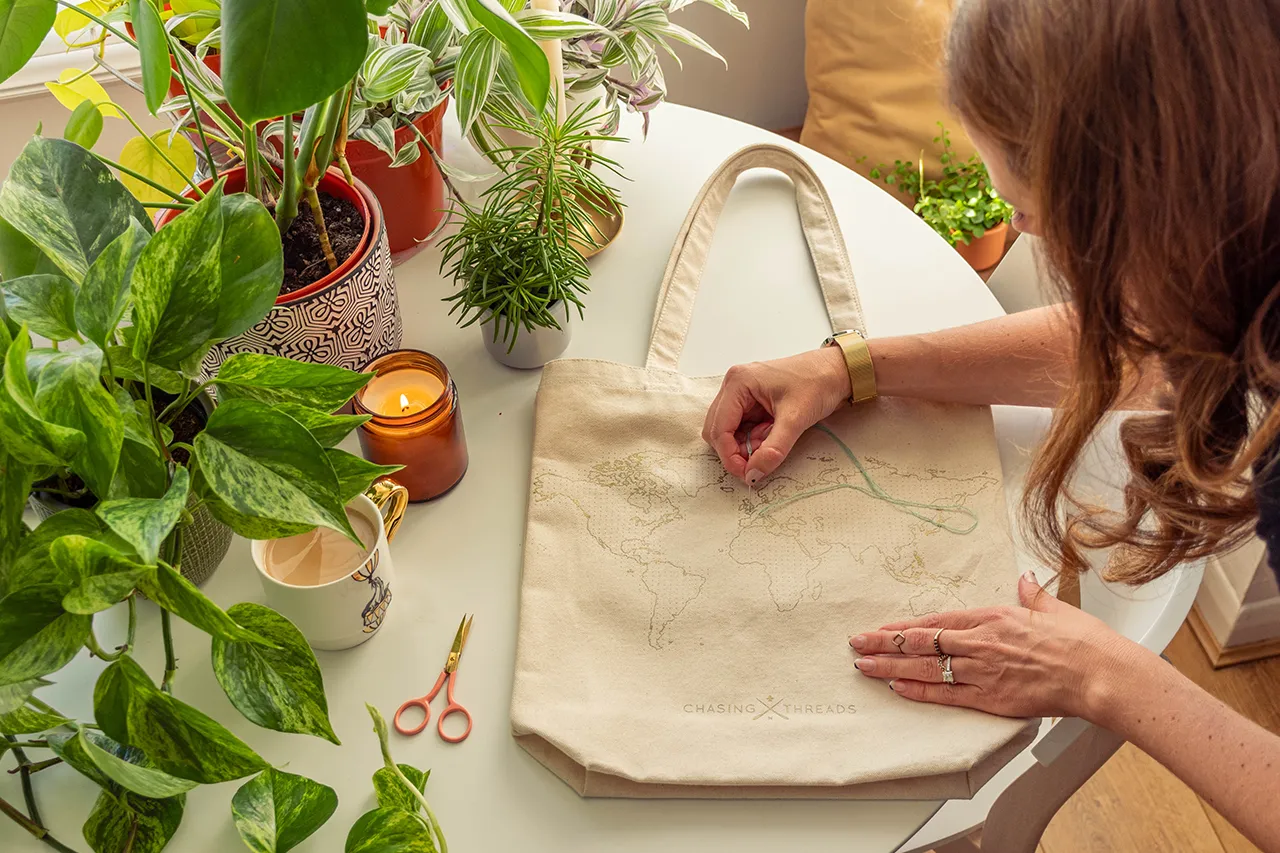 Stitch Tote Bag - Natural Canvas Handles
