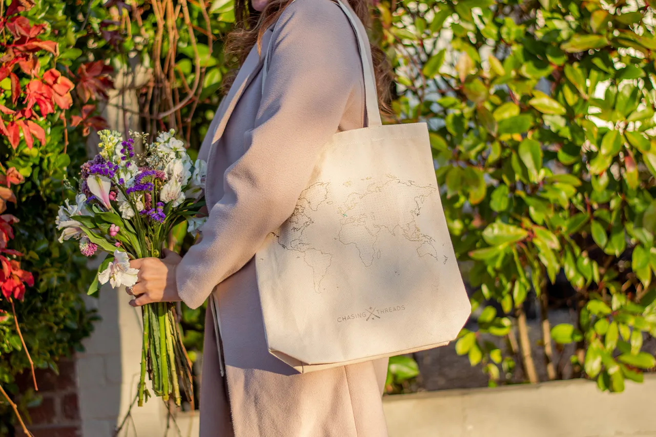 Stitch Tote Bag - Natural Canvas Handles