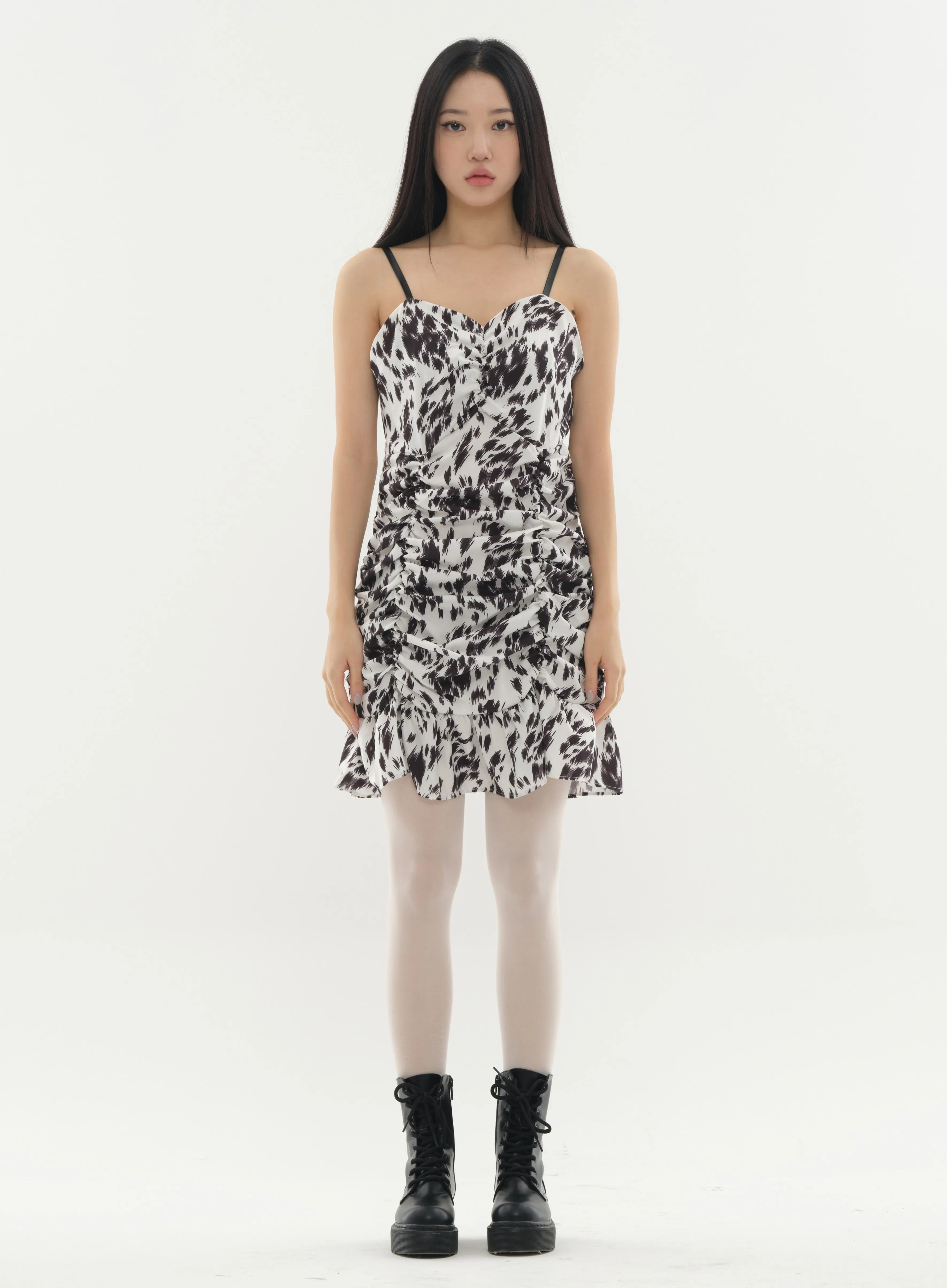 Strap Mini Dress with Mixed Print #Original Kpop #121612