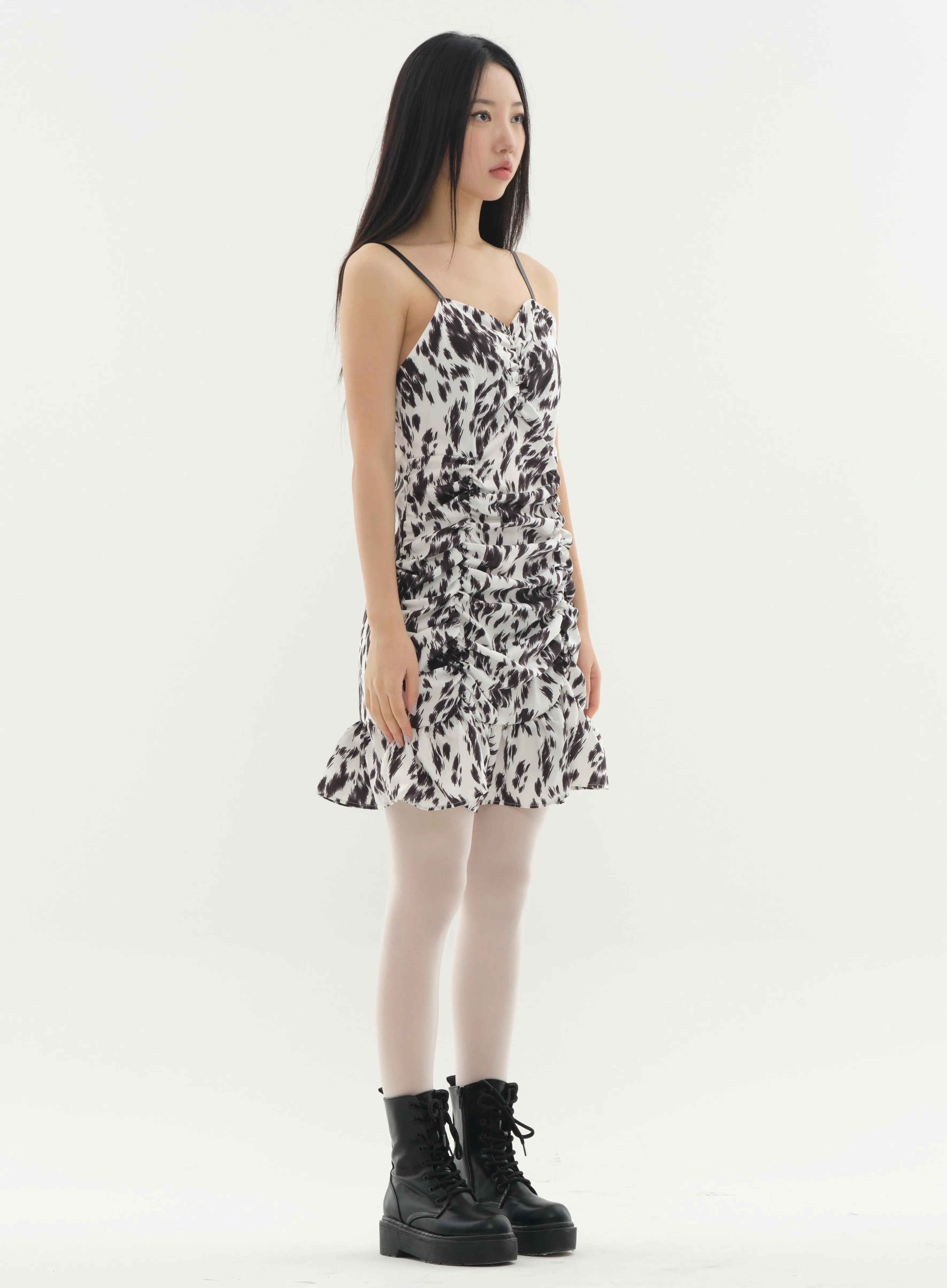 Strap Mini Dress with Mixed Print #Original Kpop #121612