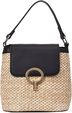 Straw Weave Women Ladies Bucket Handbags Summer Beach Shoulder Bags Large Tote Bag with Pockets And (A, One Size)