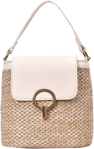 Straw Weave Women Ladies Bucket Handbags Summer Beach Shoulder Bags Large Tote Bag with Pockets And (B, One Size)