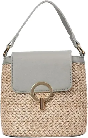 Straw Weave Women Ladies Bucket Handbags Summer Beach Shoulder Bags Large Tote Bag with Pockets And (C, One Size)