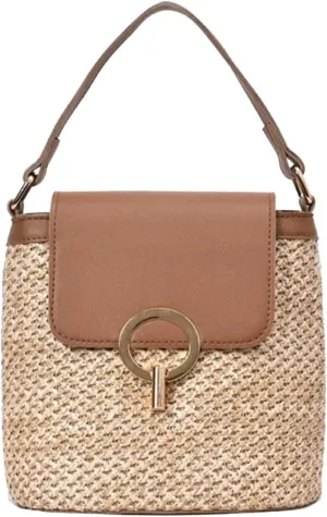 Straw Weave Women Ladies Bucket Handbags Summer Beach Shoulder Bags Large Tote Bag with Pockets And (D, One Size)