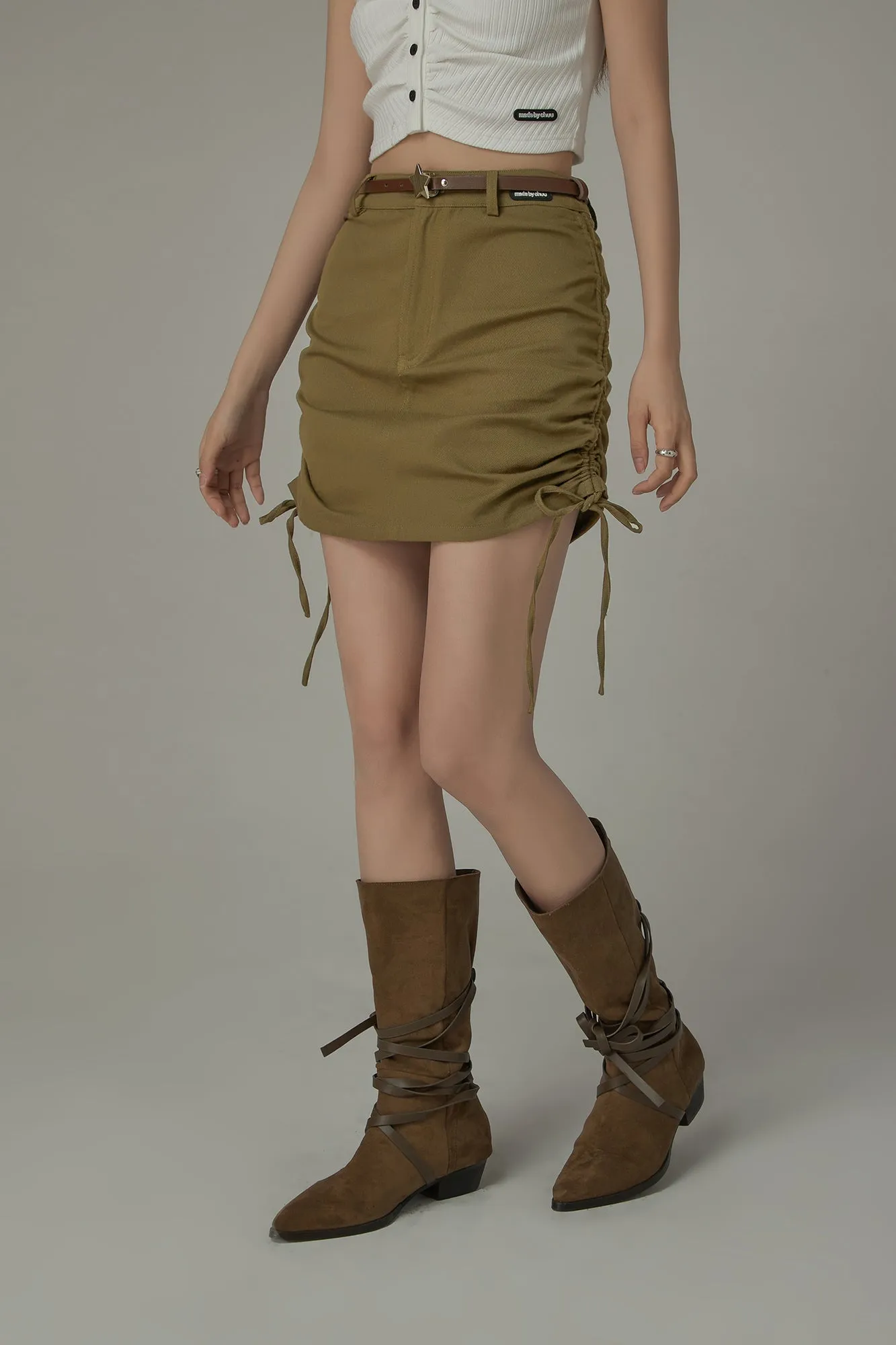 String Shirring Mini Skirt