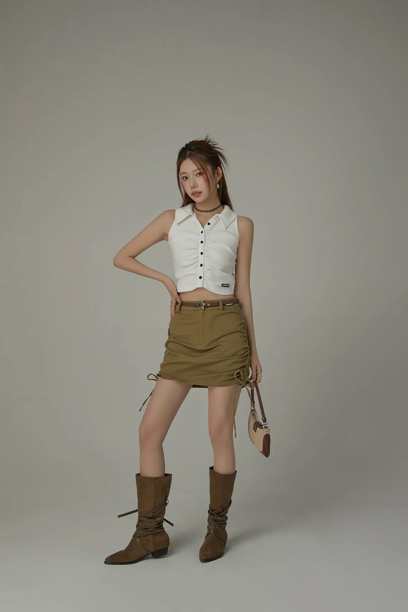 String Shirring Mini Skirt