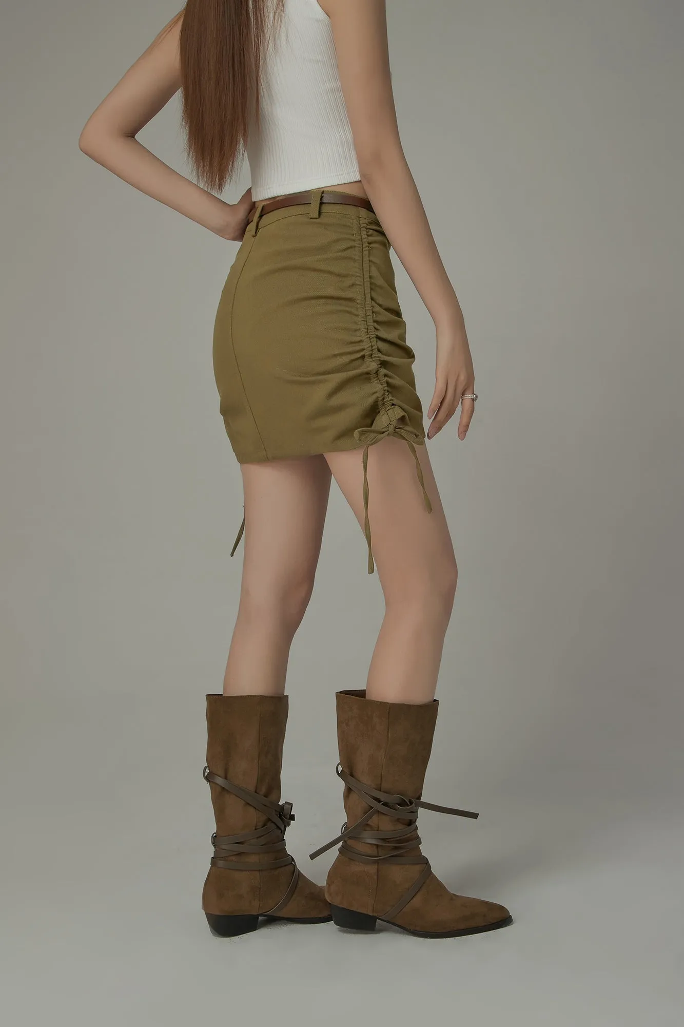 String Shirring Mini Skirt