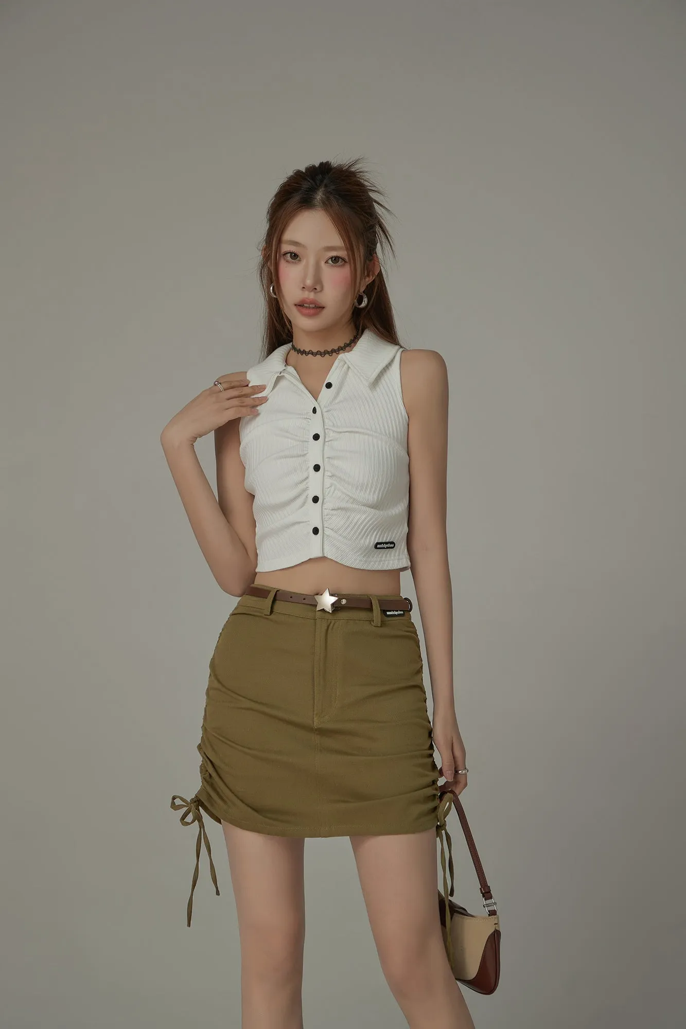 String Shirring Mini Skirt