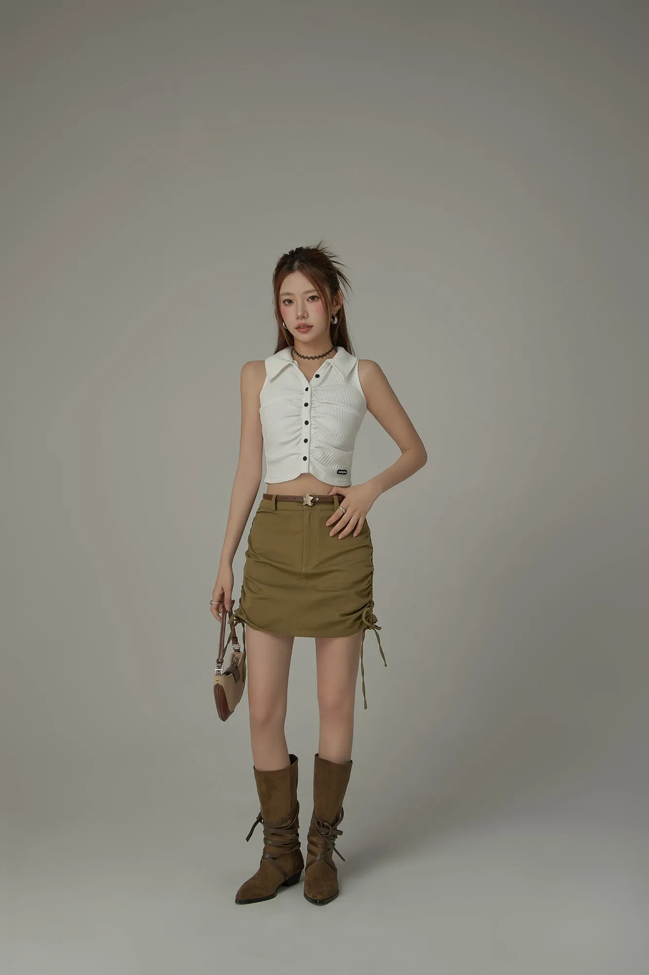 String Shirring Mini Skirt