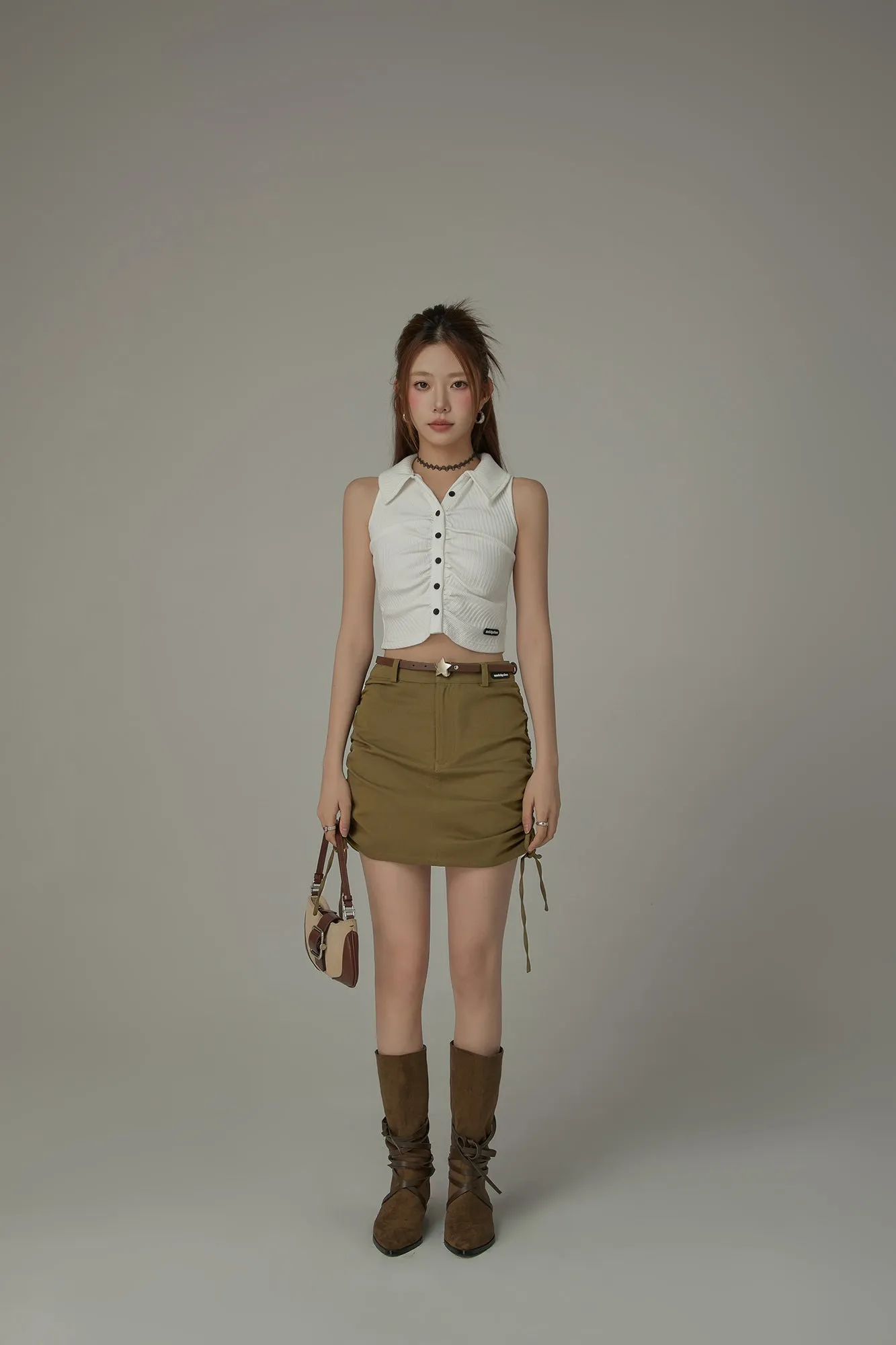 String Shirring Mini Skirt