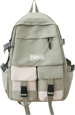 Student Backpack Fashionable New Pattern Fresh And Simple Large Capacity Zipper Lightweight Canvas (Green, One Size)