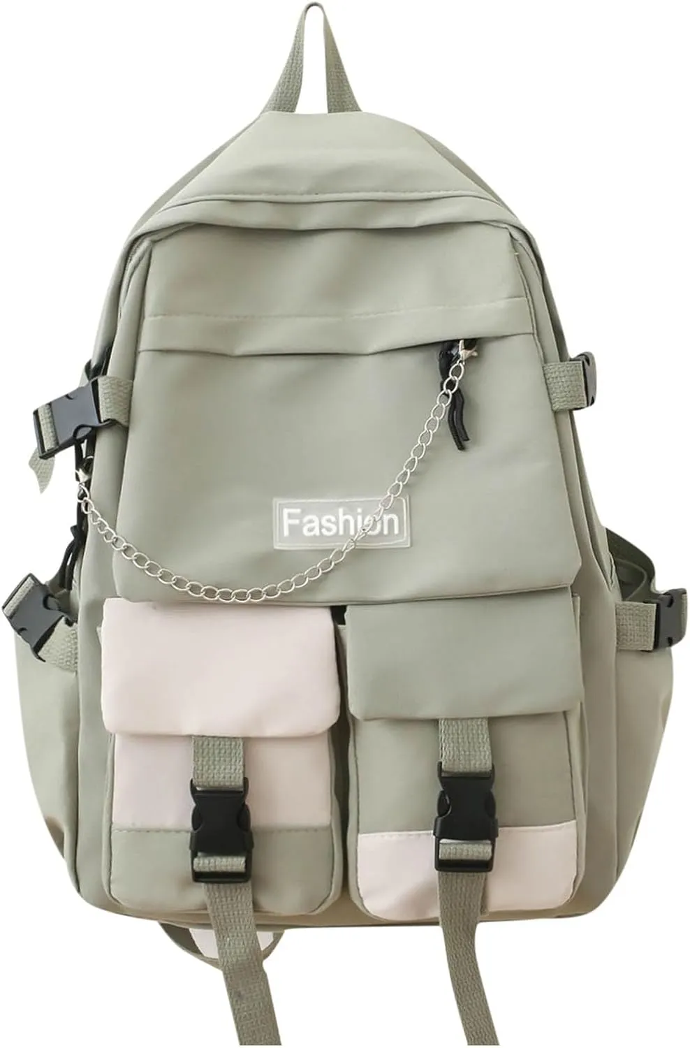 Student Backpack Fashionable New Pattern Fresh And Simple Large Capacity Zipper Lightweight Canvas (Green, One Size)