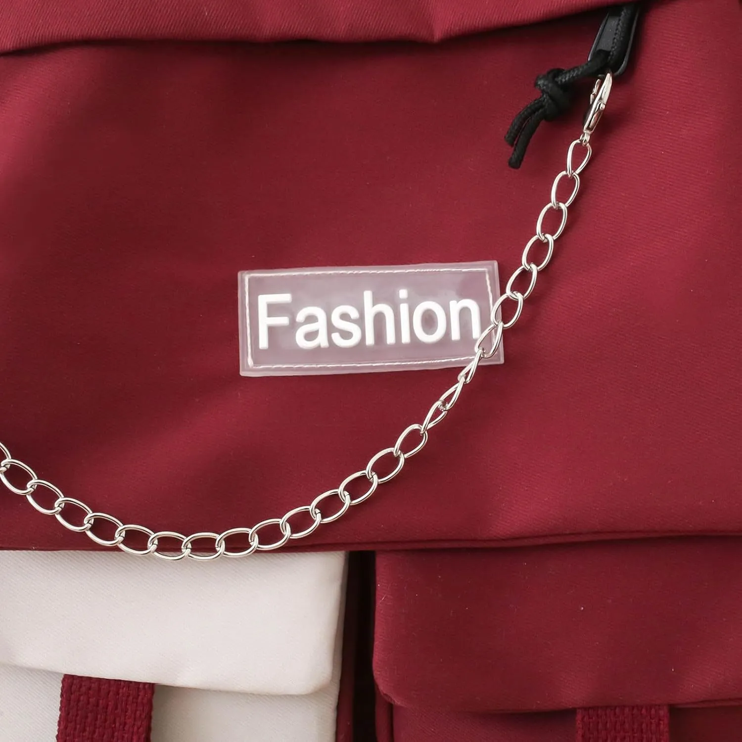 Student Backpack Fashionable New Pattern Fresh And Simple Large Capacity Zipper Lightweight Canvas Purse (Red, One Size)