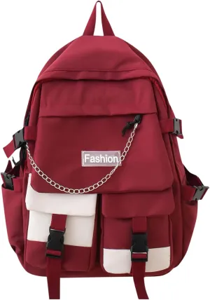 Student Backpack Fashionable New Pattern Fresh And Simple Large Capacity Zipper Lightweight Canvas Purse (Red, One Size)