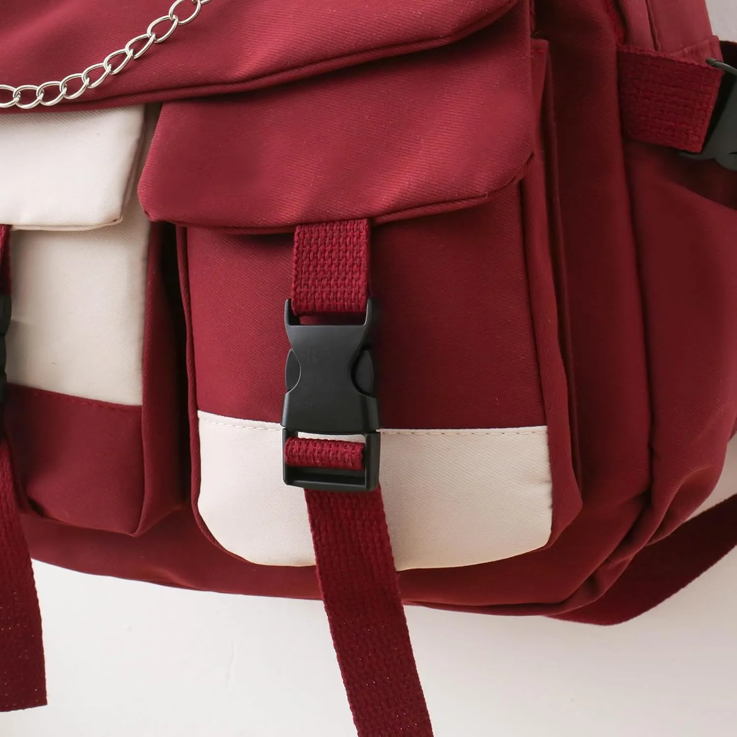 Student Backpack Fashionable New Pattern Fresh And Simple Large Capacity Zipper Lightweight Canvas Purse (Red, One Size)