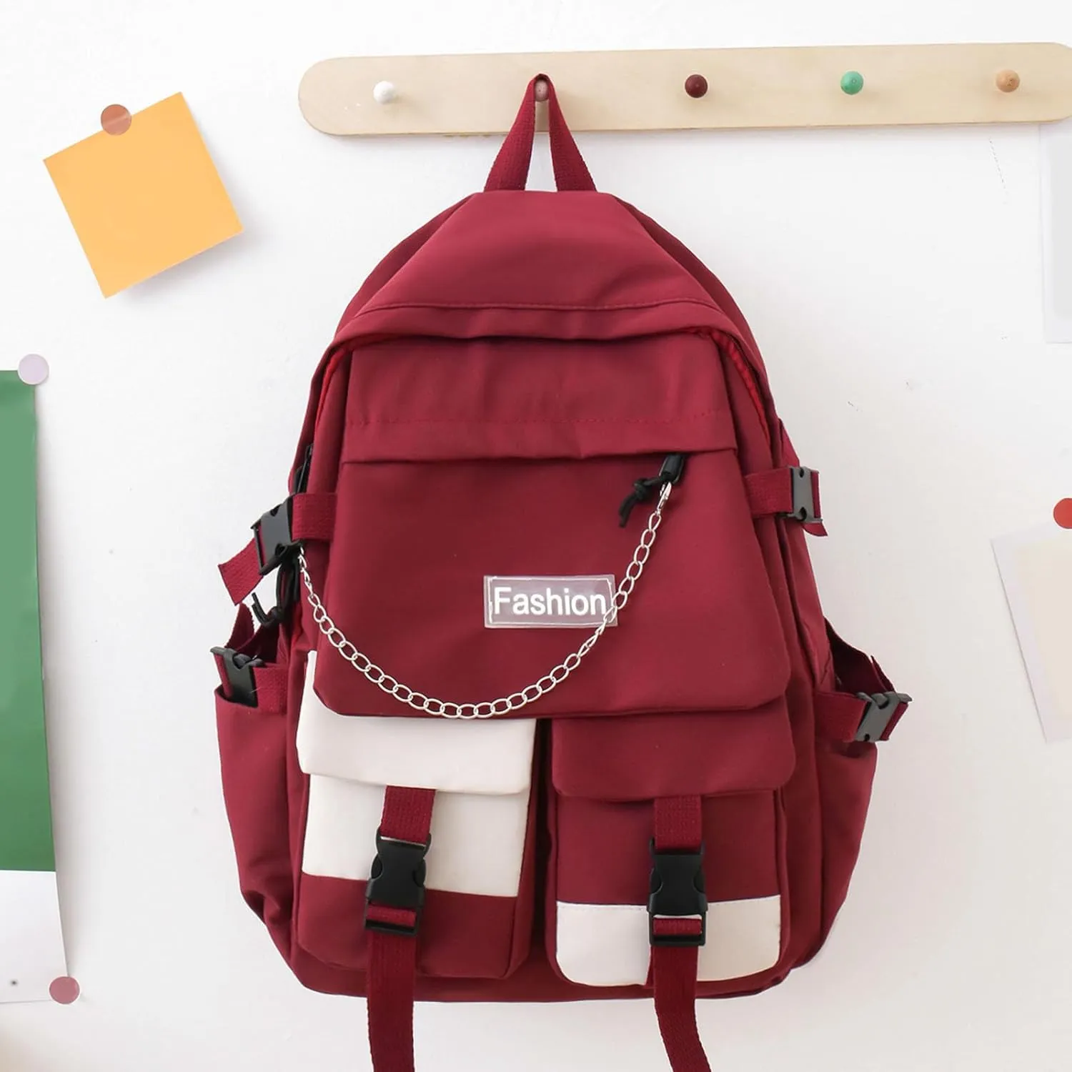 Student Backpack Fashionable New Pattern Fresh And Simple Large Capacity Zipper Lightweight Canvas Purse (Red, One Size)