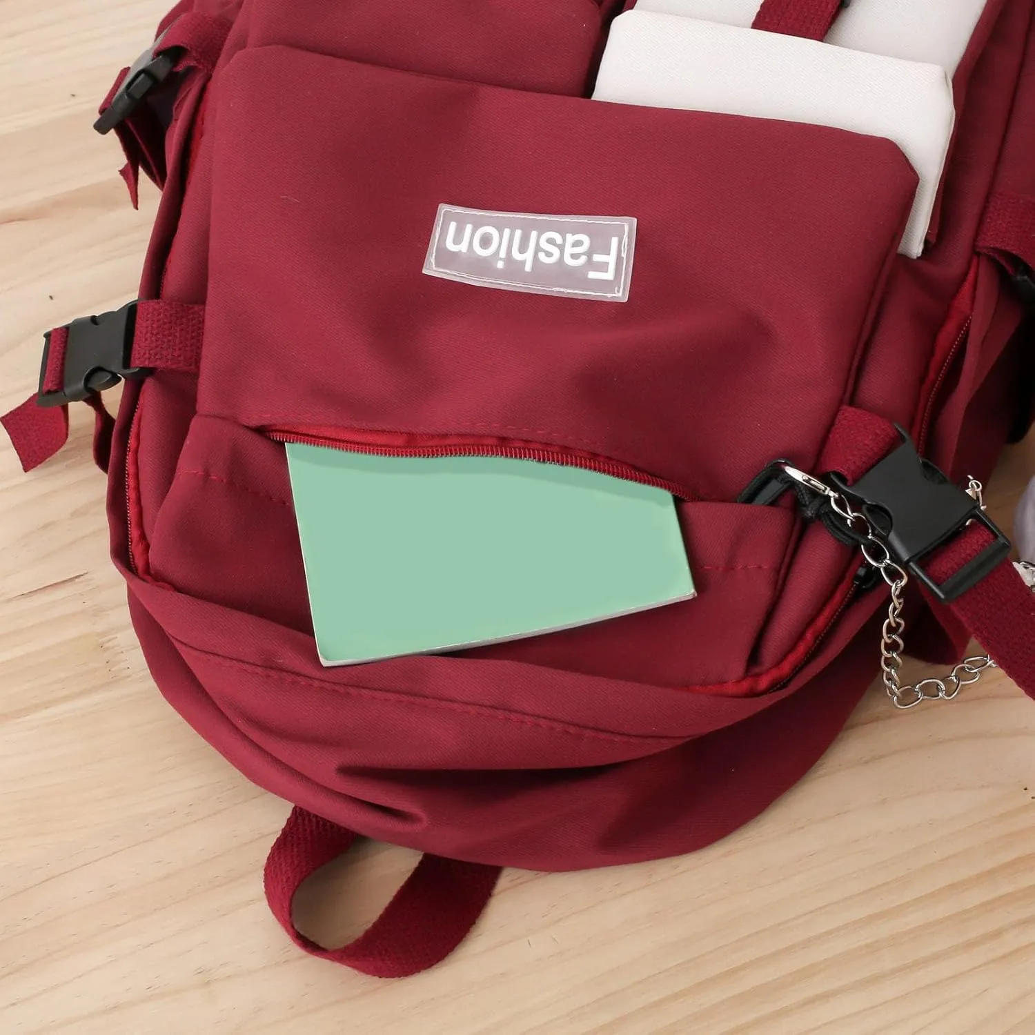 Student Backpack Fashionable New Pattern Fresh And Simple Large Capacity Zipper Lightweight Canvas Purse (Red, One Size)