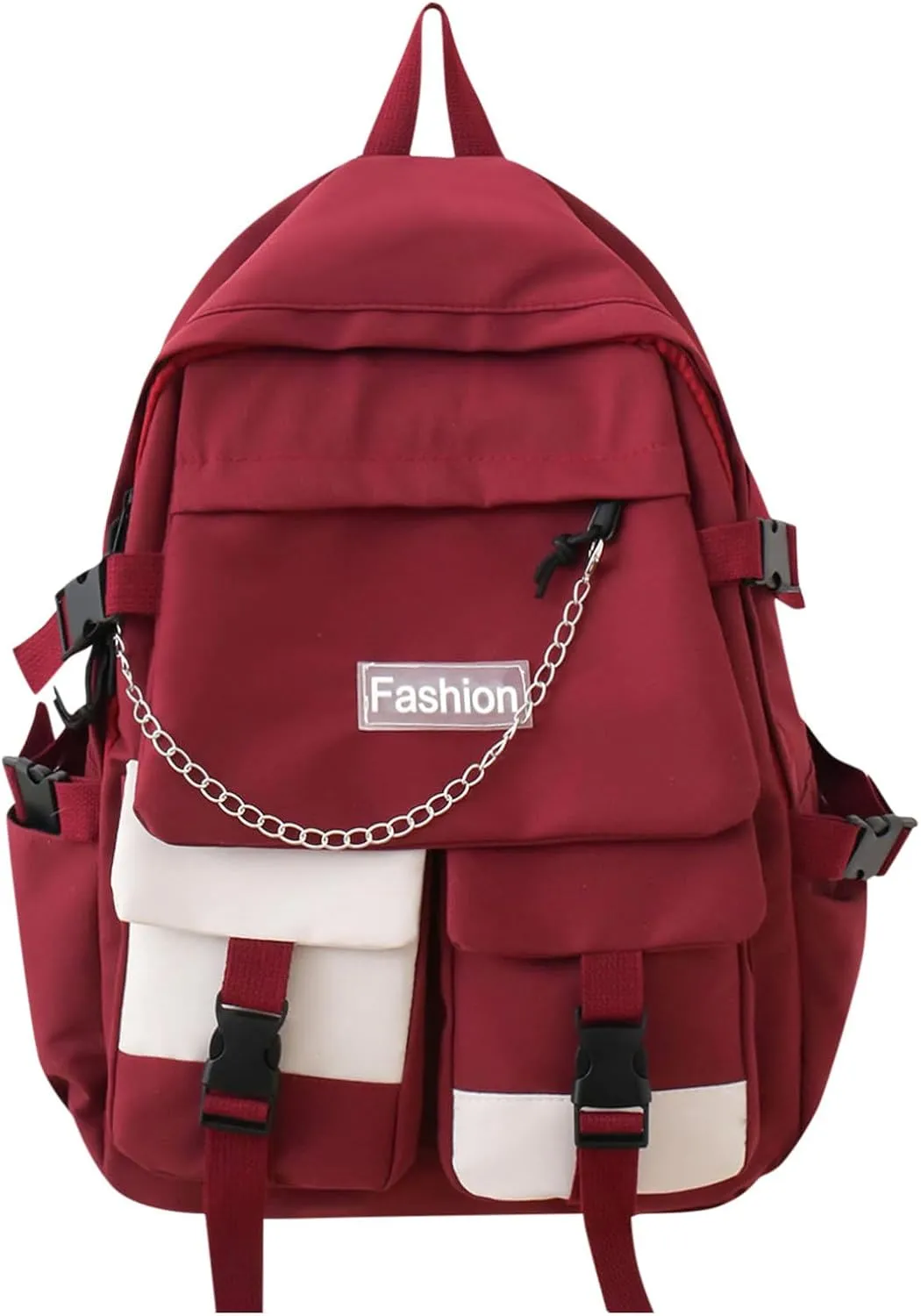 Student Backpack Fashionable New Pattern Fresh And Simple Large Capacity Zipper Lightweight Canvas Purse (Red, One Size)