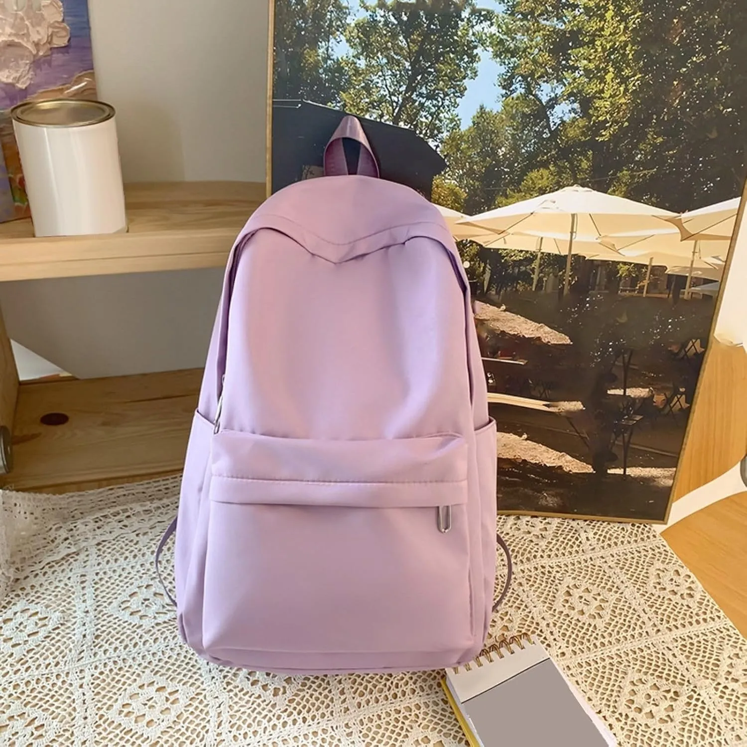 Student Backpack Fashionable New Pattern Simple Solid Color Practical Large Capacity Backpack (Purple, One Size)