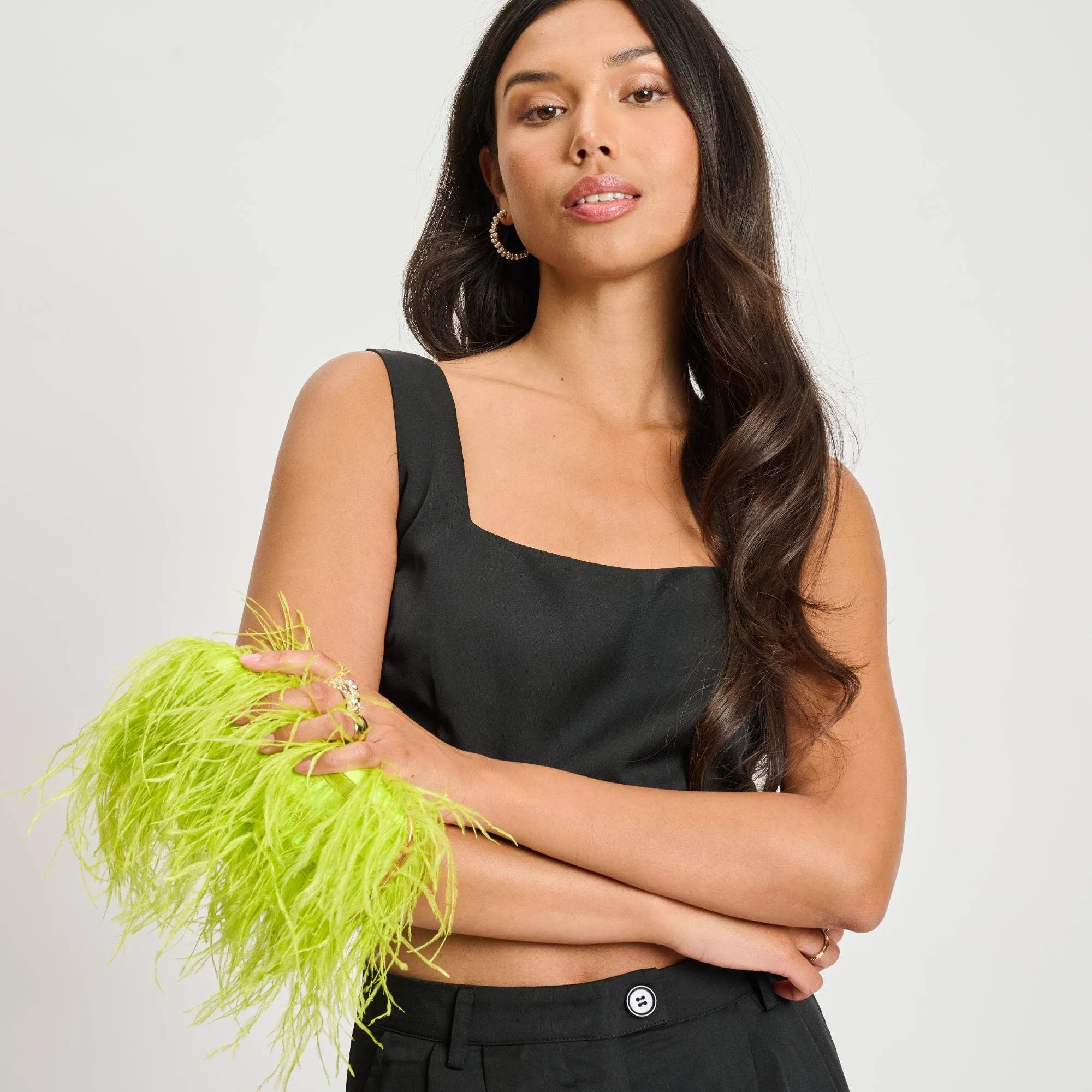 Suede Leather Bag with Feathers