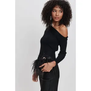 Suede Leather Bag with Feathers