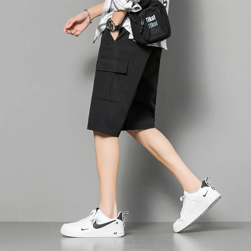 Summer Cotton Mid-Length Cargo Pants Youth Mid-Waist Straight Casual Trendy Men Camo Prints Korean Bermuda Shorts