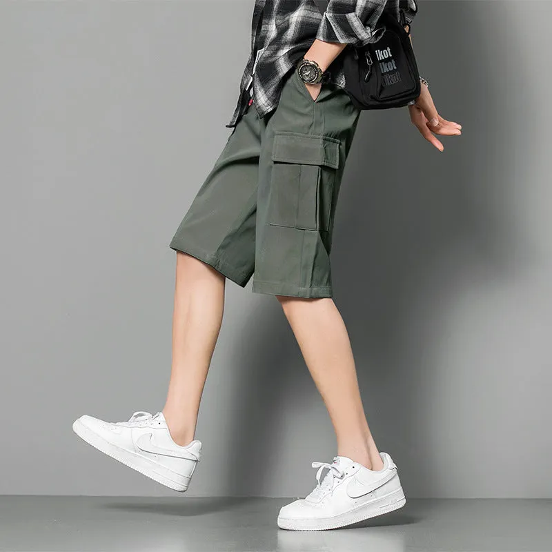 Summer Cotton Mid-Length Cargo Pants Youth Mid-Waist Straight Casual Trendy Men Camo Prints Korean Bermuda Shorts