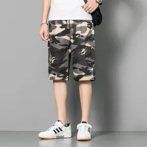 Summer Cotton Mid-Length Cargo Pants Youth Mid-Waist Straight Casual Trendy Men Camo Prints Korean Bermuda Shorts